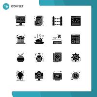 User Interface Pack of 16 Basic Solid Glyphs of web design coding print browser signaling Editable Vector Design Elements