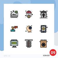 Modern Set of 9 Filledline Flat Colors and symbols such as connect man blood popup chat Editable Vector Design Elements