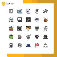 Pictogram Set of 25 Simple Filled line Flat Colors of farm sound recorder year microphone science Editable Vector Design Elements