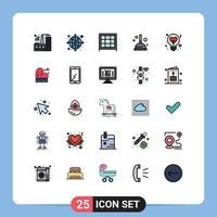 Modern Set of 25 Filled line Flat Colors Pictograph of idea heart cabinet bulb plunger Editable Vector Design Elements