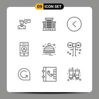 User Interface Pack of 9 Basic Outlines of hat phone arrow mobile friend Editable Vector Design Elements