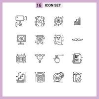 Universal Icon Symbols Group of 16 Modern Outlines of marketing business valentine analytics target Editable Vector Design Elements