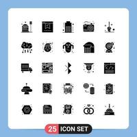 Pack of 25 Modern Solid Glyphs Signs and Symbols for Web Print Media such as bucket love office image devices Editable Vector Design Elements