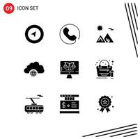 Pictogram Set of 9 Simple Solid Glyphs of computer infrastructure desert hub city Editable Vector Design Elements