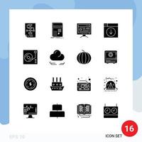 Universal Icon Symbols Group of 16 Modern Solid Glyphs of down design report web study Editable Vector Design Elements