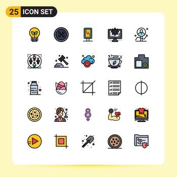Filled line Flat Color Pack of 25 Universal Symbols of male setting board process computer Editable Vector Design Elements