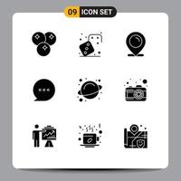 Mobile Interface Solid Glyph Set of 9 Pictograms of space rotation location comment bubble Editable Vector Design Elements