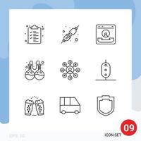 Mobile Interface Outline Set of 9 Pictograms of chain money communication user lab Editable Vector Design Elements