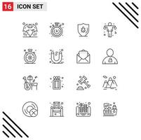 Set of 16 Vector Outlines on Grid for investment time sport programing gym dumbbell Editable Vector Design Elements