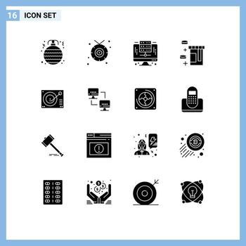 16 Universal Solid Glyphs Set for Web and Mobile Applications phonograph deck computer healthcare tablet Editable Vector Design Elements