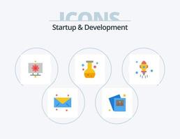 Startup And Develepment Flat Icon Pack 5 Icon Design. fly. rocket. setting. astronomy. lab vector