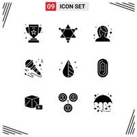 Modern Set of 9 Solid Glyphs and symbols such as design instrument female music mic Editable Vector Design Elements