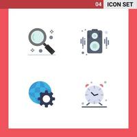 Set of 4 Vector Flat Icons on Grid for interface globe search loudspeaker alarm Editable Vector Design Elements