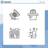 4 User Interface Line Pack of modern Signs and Symbols of complex play net pot shopping Editable Vector Design Elements