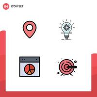 4 Thematic Vector Filledline Flat Colors and Editable Symbols of twitter design bulb innovation pie Editable Vector Design Elements