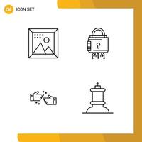 Editable Vector Line Pack of 4 Simple Filledline Flat Colors of coding secure picture cyber done Editable Vector Design Elements