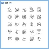 Set of 25 Vector Lines on Grid for connection watch capsule web security Editable Vector Design Elements