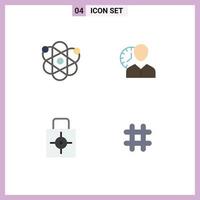 Mobile Interface Flat Icon Set of 4 Pictograms of atom time science man user Editable Vector Design Elements