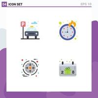 Set of 4 Vector Flat Icons on Grid for city processing parking timepiece calendar Editable Vector Design Elements