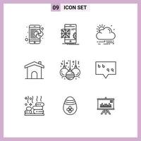 Modern Set of 9 Outlines Pictograph of ball home development construction weather Editable Vector Design Elements