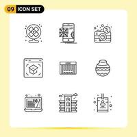 Stock Vector Icon Pack of 9 Line Signs and Symbols for online internet mobile education dslr Editable Vector Design Elements