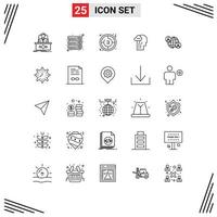 Universal Icon Symbols Group of 25 Modern Lines of head brain server activity clock Editable Vector Design Elements