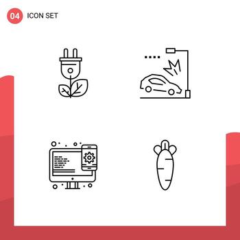 4 Thematic Vector Filledline Flat Colors and Editable Symbols of biomass responsive power crash web design Editable Vector Design Elements