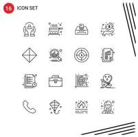 Mobile Interface Outline Set of 16 Pictograms of safety money kitchen hand information Editable Vector Design Elements