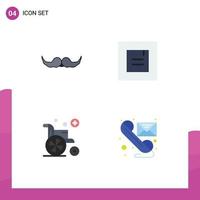 4 Flat Icon concept for Websites Mobile and Apps moustache wheel male popup email Editable Vector Design Elements