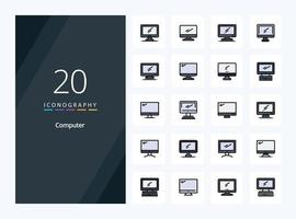 20 computadora línea lleno icono para presentación vector