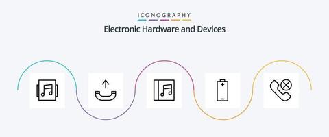 dispositivos línea 5 5 icono paquete incluso eliminar. móvil. música. contacto. energía vector