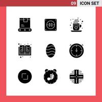 9 User Interface Solid Glyph Pack of modern Signs and Symbols of stopwatch bread cup baking knowledge Editable Vector Design Elements