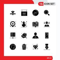 Group of 16 Solid Glyphs Signs and Symbols for search magnifier start general contact Editable Vector Design Elements