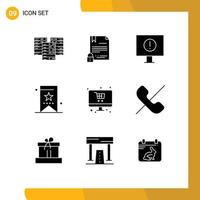 Group of 9 Modern Solid Glyphs Set for ui education document bookmark warning Editable Vector Design Elements