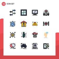 Group of 16 Modern Flat Color Filled Lines Set for waste gas station computer life pc Editable Creative Vector Design Elements