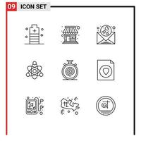 Pictogram Set of 9 Simple Outlines of cycle education market educate wedding Editable Vector Design Elements