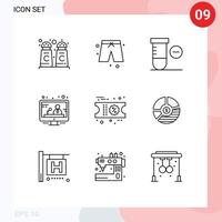Mobile Interface Outline Set of 9 Pictograms of bar chart space ticket discount Editable Vector Design Elements