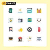 16 Universal Flat Color Signs Symbols of waste gas finish bin construction Editable Pack of Creative Vector Design Elements