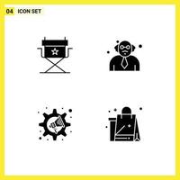 User Interface Pack of 4 Basic Solid Glyphs of chair settings school marketing bag Editable Vector Design Elements