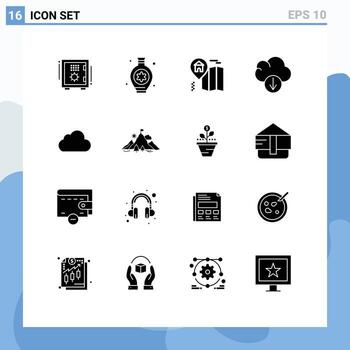 Pictogram Set of 16 Simple Solid Glyphs of cloudy data home cloud data Editable Vector Design Elements