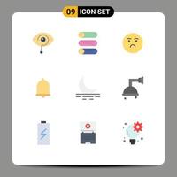 Pack of 9 Modern Flat Colors Signs and Symbols for Web Print Media such as fog notification on off bell sad Editable Vector Design Elements