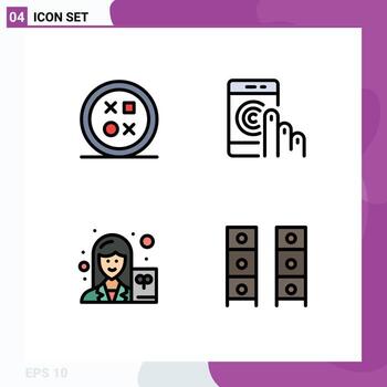 Group of 4 Modern Filledline Flat Colors Set for cross support round contact scientist Editable Vector Design Elements