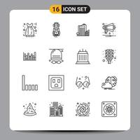 16 Universal Outlines Set for Web and Mobile Applications multimedia announcement racing real estate dormitory Editable Vector Design Elements