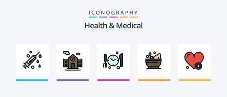 salud y médico línea lleno 5 5 icono paquete incluso . alimento. herbario. pez. bolsa de salud creativo íconos diseño vector