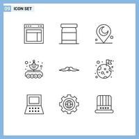 Outline Pack of 9 Universal Symbols of hipster transfer minaret parabola car Editable Vector Design Elements