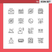 Set of 16 Modern UI Icons Symbols Signs for business shop thinking building sales Editable Vector Design Elements