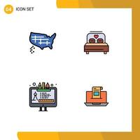 Universal Icon Symbols Group of 4 Modern Filledline Flat Colors of map tool usa heart edit tool Editable Vector Design Elements