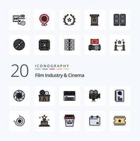 20 Cenima Line Filled Color icon Pack like entertaiment video clapboard projector camera vector