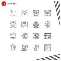 Mobile Interface Outline Set of 16 Pictograms of design home business building house Editable Vector Design Elements