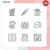 Pack of 9 Modern Outlines Signs and Symbols for Web Print Media such as interface error needle app food Editable Vector Design Elements